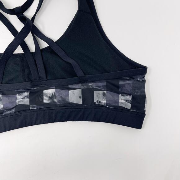 Marika Womens Large L Black Gray Print Strappy Crossback Racerback Sports Bra - Picture 6 of 8